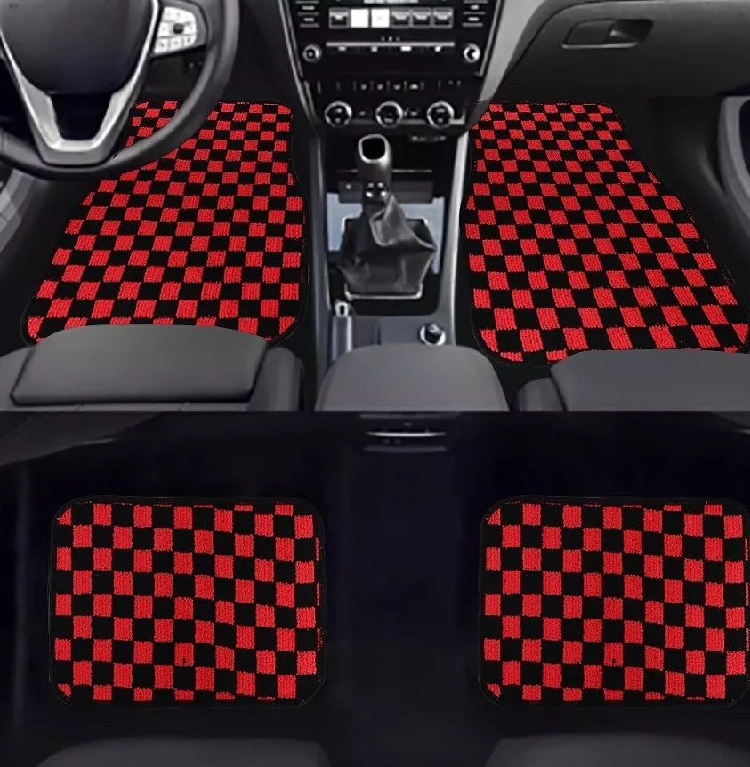 Checkerboard Car Foot Mat Dustproof Easy To Care Car Universal