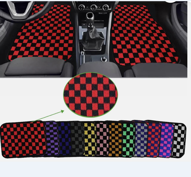 Checkerboard Car Foot Mat Dustproof Easy To Care Car Universal