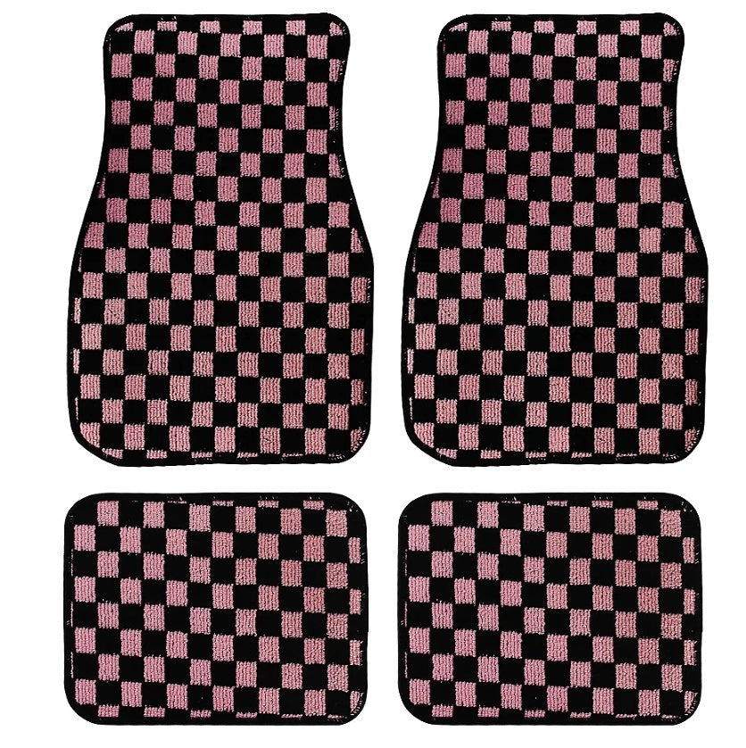 Checkerboard Car Foot Mat Dustproof Easy To Care Car Universal